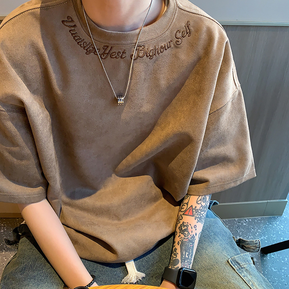 Men's 2026 Summer New Arrivals Suede T-Shirts | Streetwear Embroidered Cool Style Inner Layer Tees