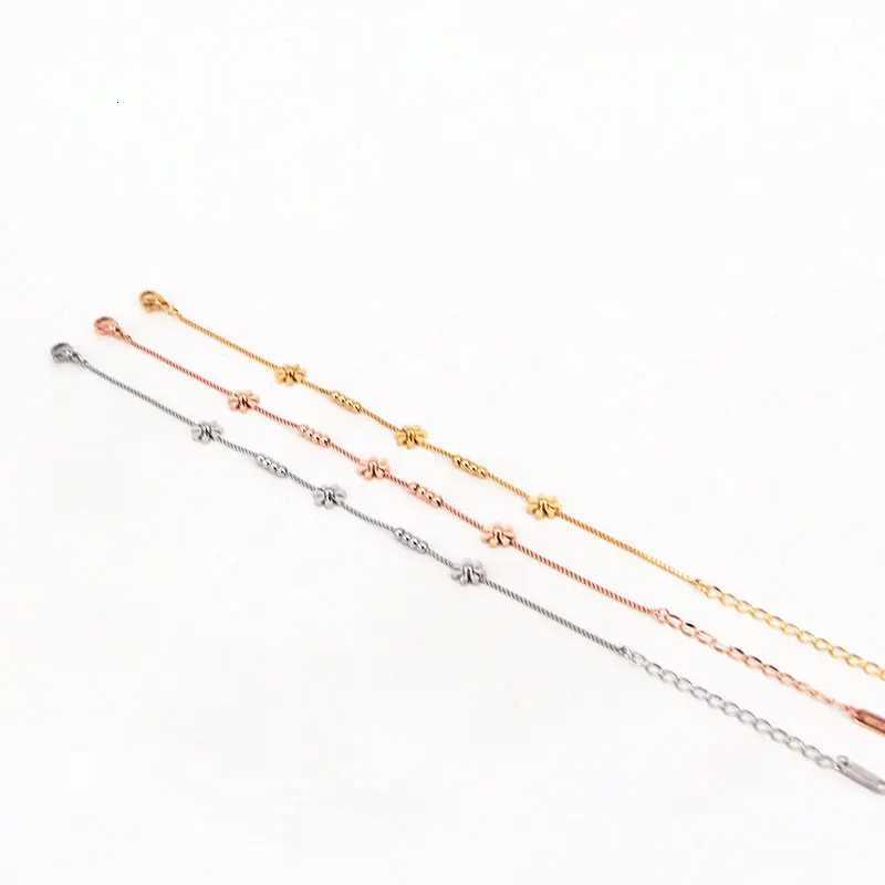 High Quality Box Chain Chrysanthemum And Beads Woman Anklet Stainless Steel Gold And Rose Color Gift H260325 - view 6