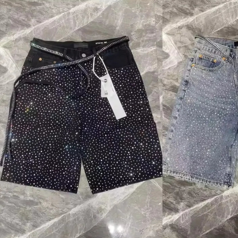 Men's Shorts Full Diamond Craft Hip Hop Gothic Gym Summer Shorts Low Waist Denim Sweatpants Summer Retro Casual Baggy Street Men's Clothing 
