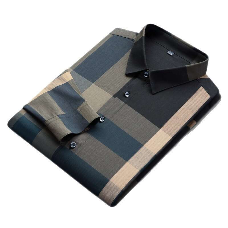 Men's High-End Fashion Casual Non-Iron Plaid Striped Long Sleeve Shirt For Men