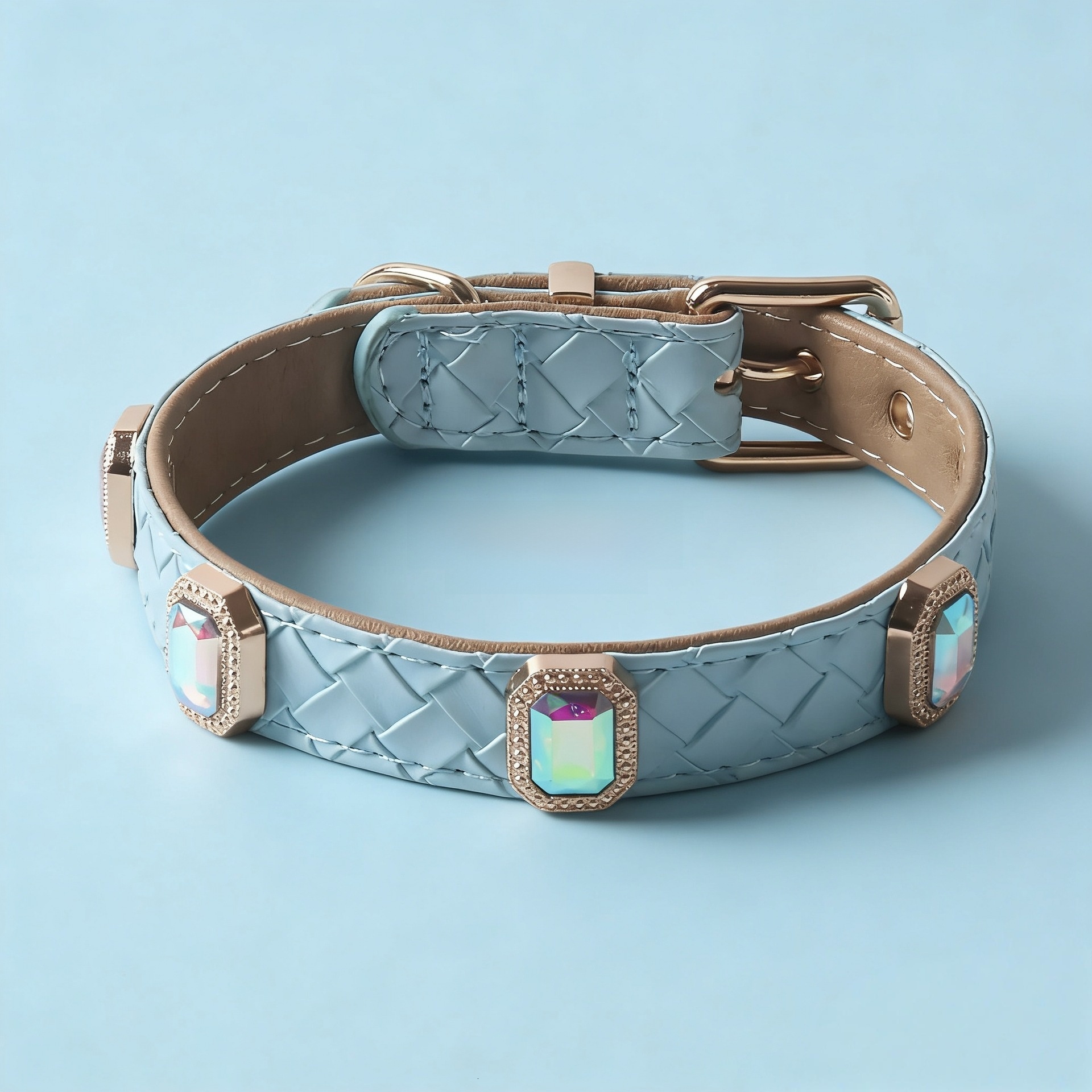 Dog Collar Cat Leather Necklace Durable Woven Leash With Rhinestones For Small Medium Pets Adjustable Comfortable