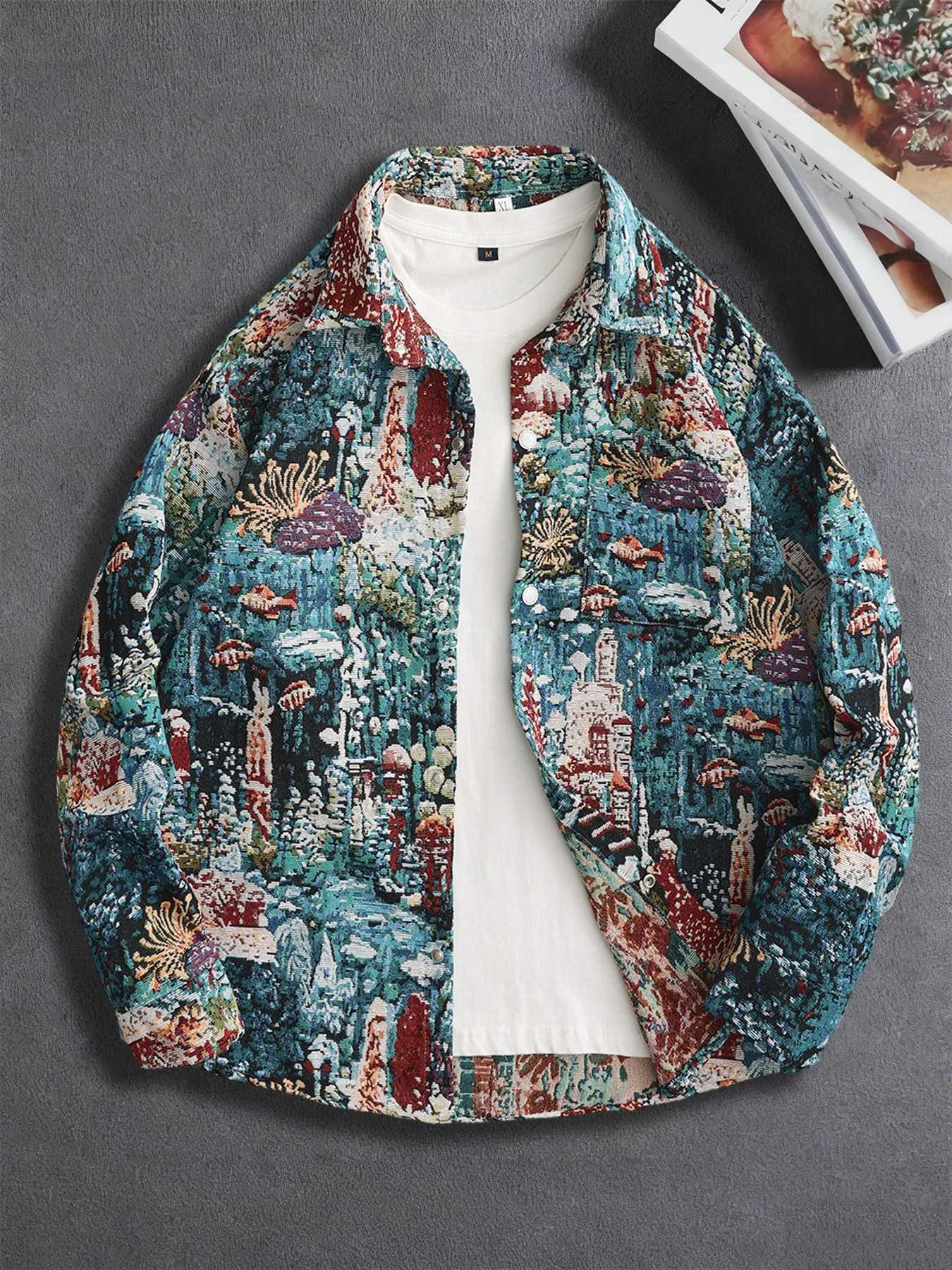 Spring and Autumn New Mens Ocean World Colorwoven Jacquard Trendy Fashion Polo Collar Jacket for Everyday Commuting C260325