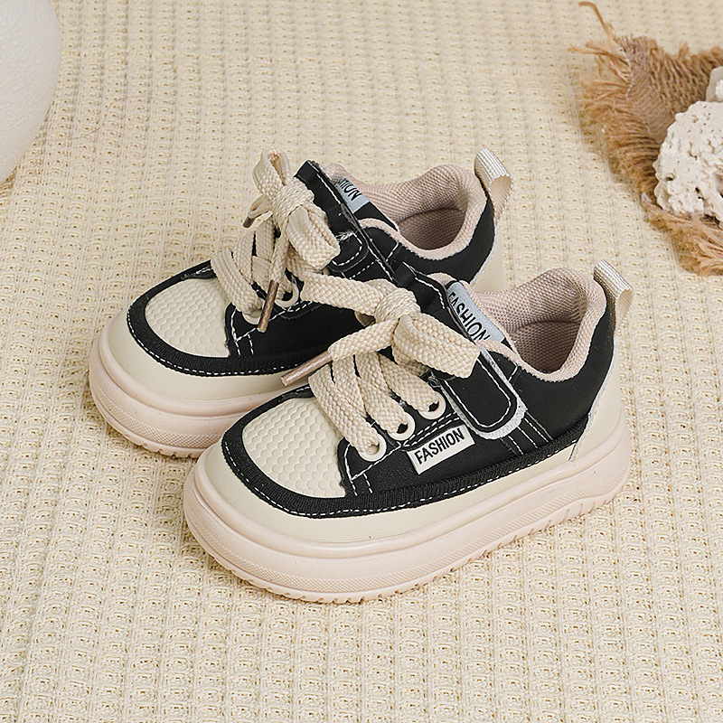 Kids Fashion Sneakers Black Beige Easy On/Off Toddler Shoes Lightweight Breathable Non-Slip Kids Walking Shoes for Play & School Free shipping