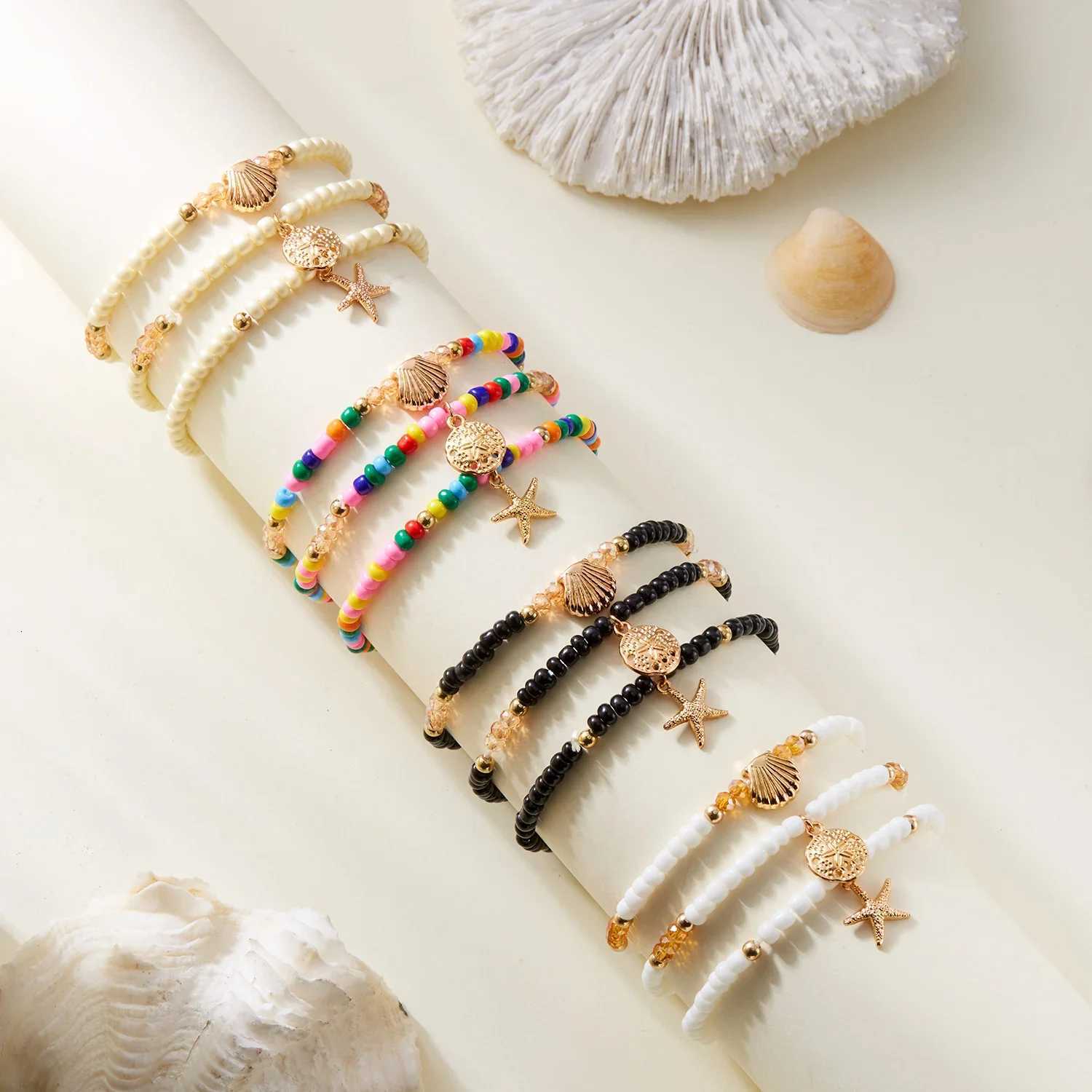 Multilayer Starfish Imitation Pearl Anklet for Women Conch Turtle Polymer Clay Beads on the Leg Lucky Evil Eye Anklets H260325 - view 4