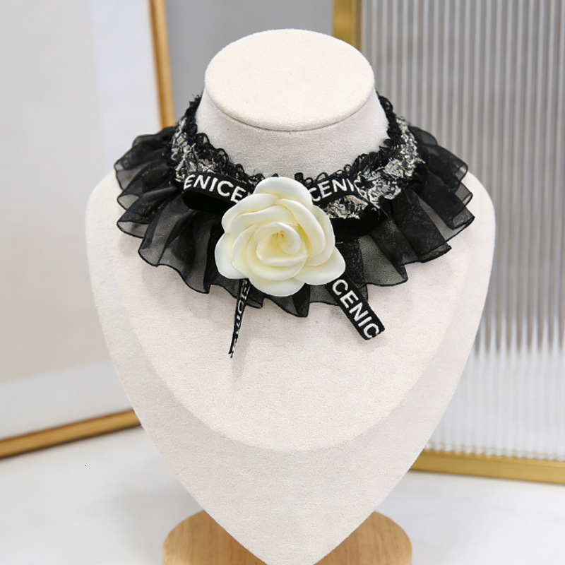 Pet Collar French Style Camellia Design Fashionable Romantic Black Gauze Bib Comfortable Adjustable For Kittens And Puppies