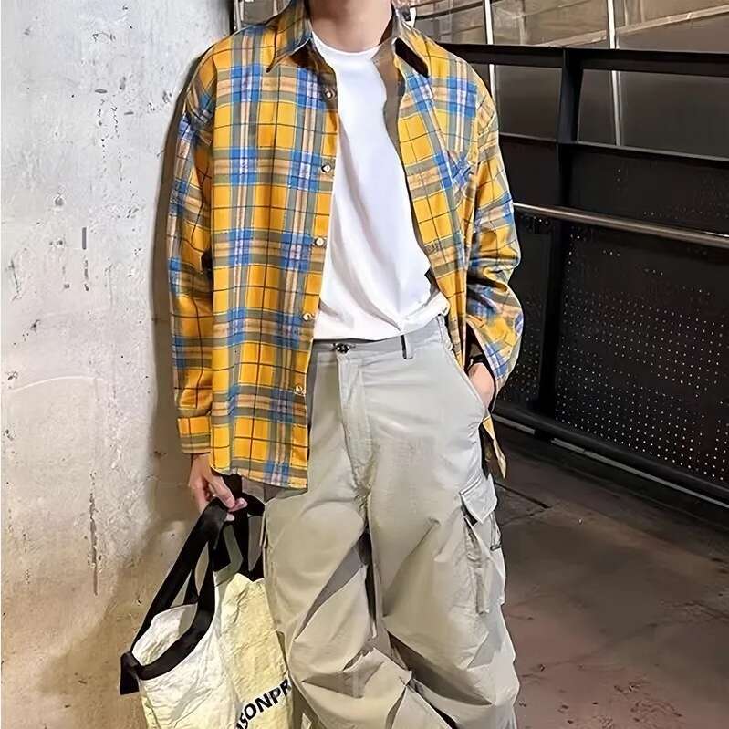 Designer beach spring and summer long-sleeved checkered lapel T-shirts casual simple shirts for men women Eur size SML