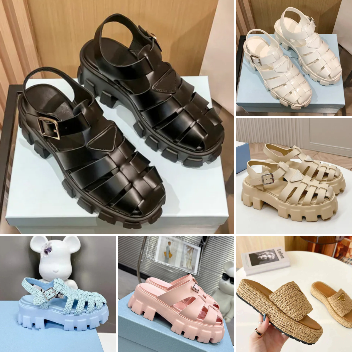 Designer Sandals Luxury Womens Slides Triangle Designer Shoes Platform Slippers Summer Casual Shoes White Black Pink Brown Knitting Shoes Beach Sandal