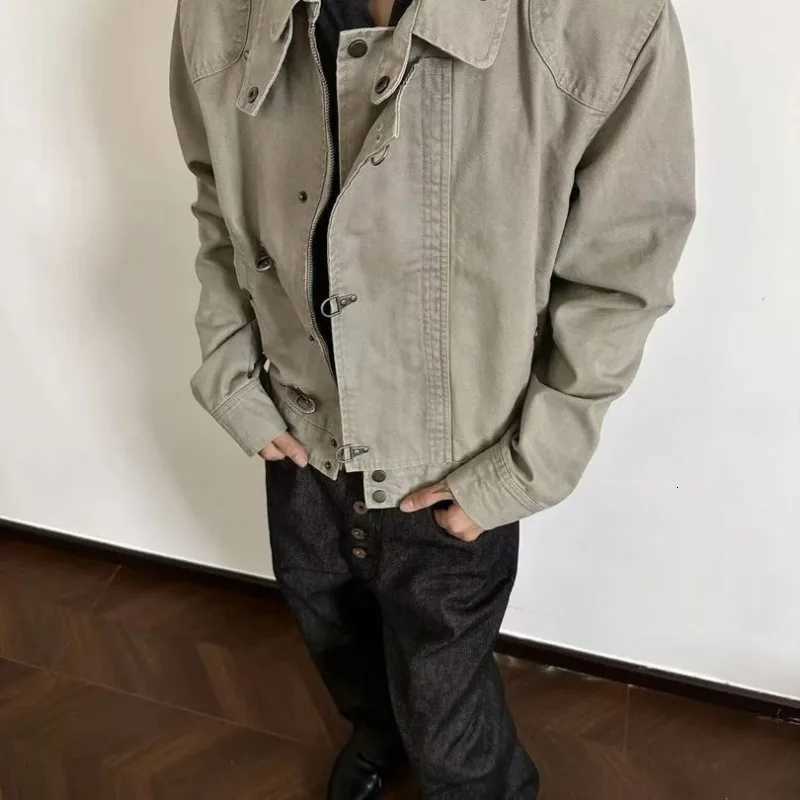 Harajuku Mens Turn Down Collar Jacket American Retro Short Workwear Coat Autumn Streetwear Casual Loose Fit Fashion Outerwear C260325