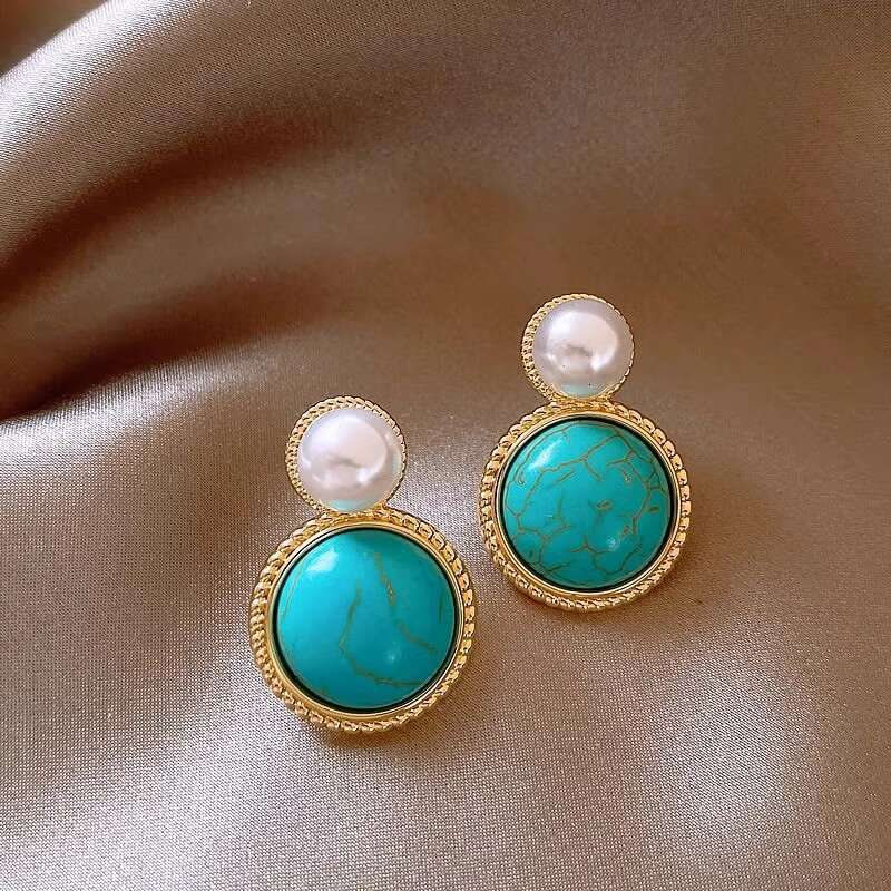 Earrings Exquisite Four Leaf Clover Turquoise Elegant High End Blue Crystal Geometric Simple Personality Earrings For Women Jewlery Designer For Women - view 8