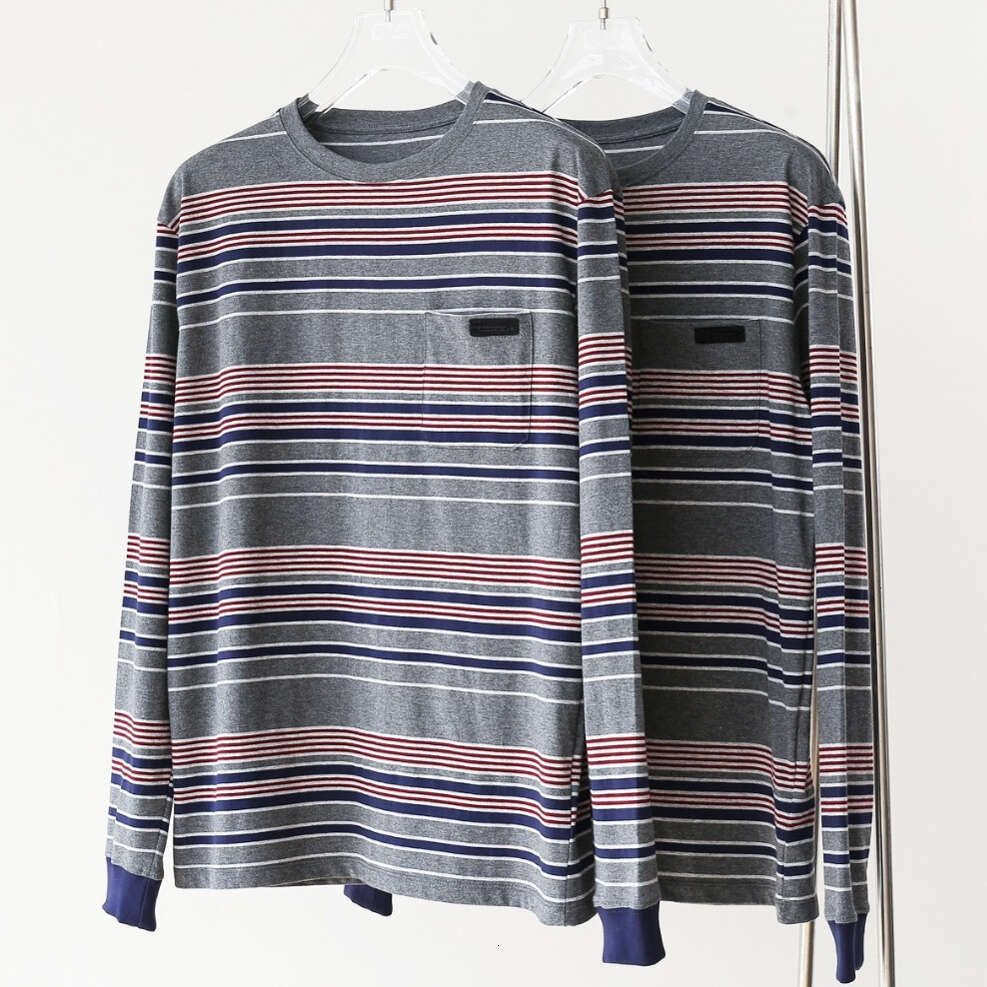 2026 Spring and Autumn new designer loose T-shirt casual versatile g20 retro color block striped round neck long sleeved top