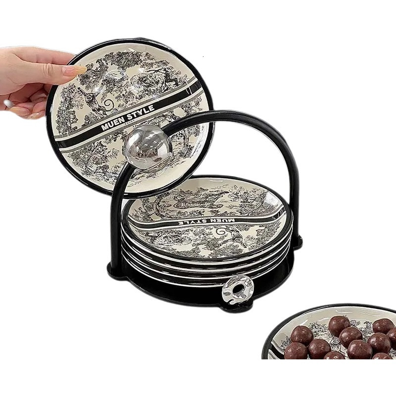 Ceramic Bone Dish Set Ink Painting Design Small Fruit Plate Multi Purpose Household Gift