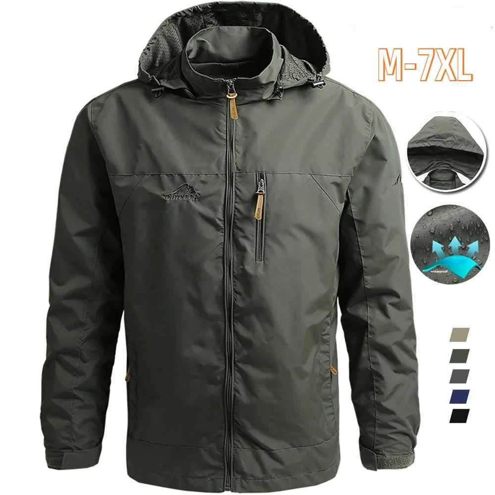 Windbreaker Men Tactical Waterproof Outdoor Hooded Coat Sports Military European Size M-7XL Field Climbing Thin Outwear M260325