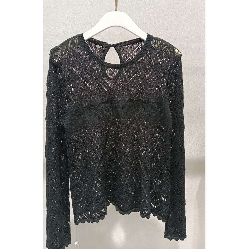 2026 Spring New Designer Fashion A5 Elegant Hollow Brand Same Round Neck Off Shoulder Long Sleeve Knitted Sweater