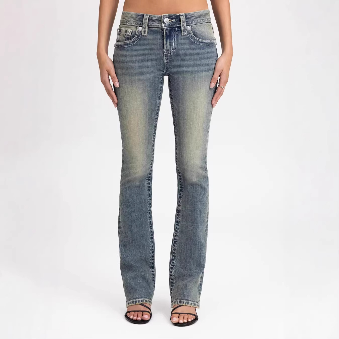 Luxury Brand Designer Clothes Y2k Cross-Border Miss Me European And American Fashion Hot Girl Retro Low-Waist Embroidered Wing Cross Slim-Fit Jeans Fo