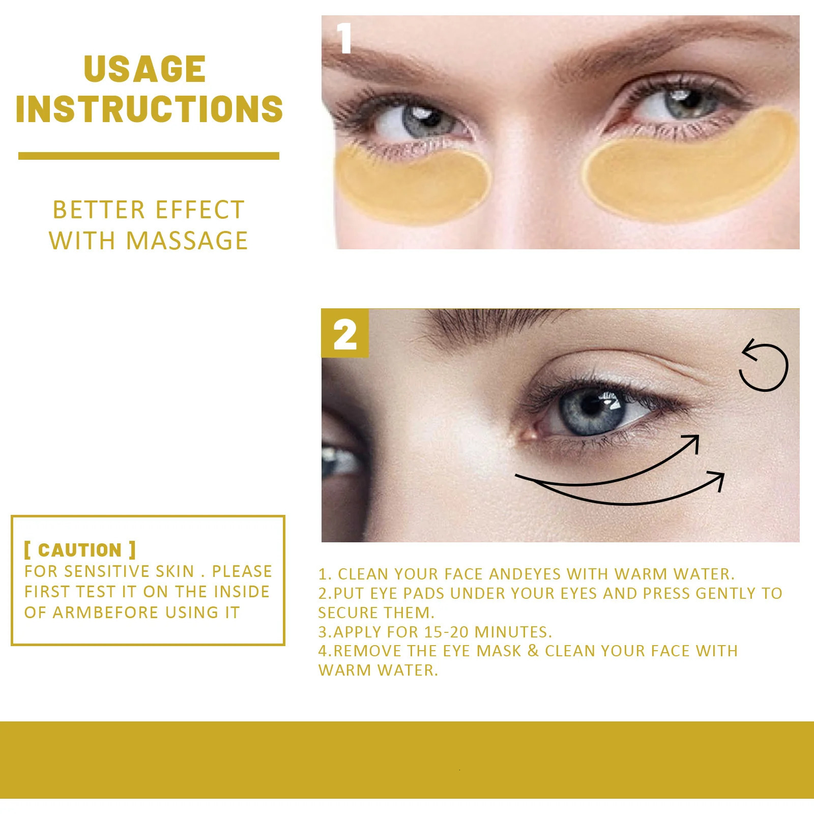24k Gold Under Eye Patches Pure Gold Anti-Aging Under Eye Mask Removal Eyebags Moisturizing Firming Eye Patches Anti Dark 60pcs 260318