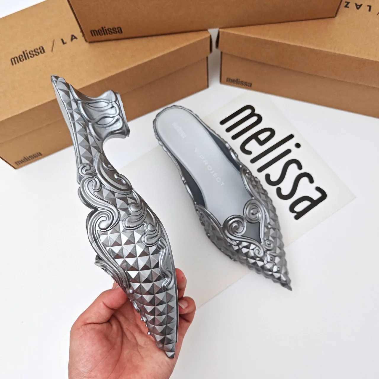 Women Sandals 2025 Spring Melissa Woman Slingback Shoes Fashion Ladies High Heels Elegant Med Heel Pointed Toe Slip on Sandal Z260325