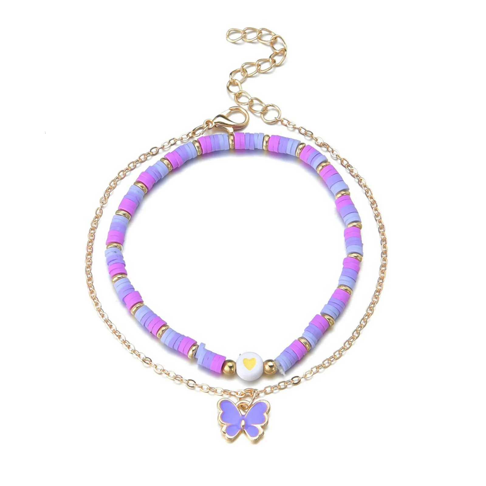 2pcs Girls Anklets Trendy Purple Bead String Butterfly Foot Chain For Women Summer Beach Leg Decoration Chain Jewelry Accessory H260325 - view 6