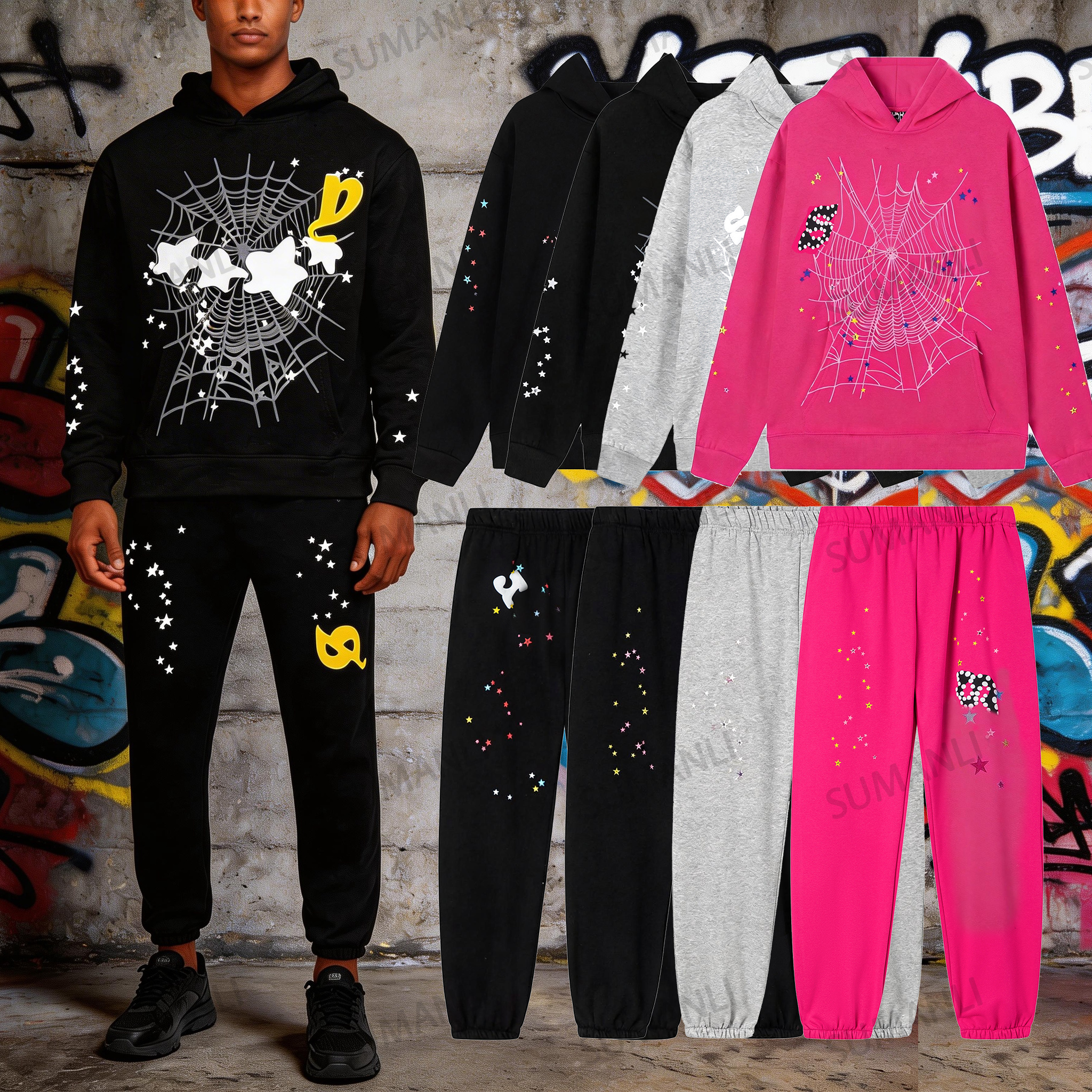 mens designer hoodie tracksuit hoodies for men sweatpants Young Thug fashion streetwear suit sport set woman High Quality Foam Print Sweatshirts