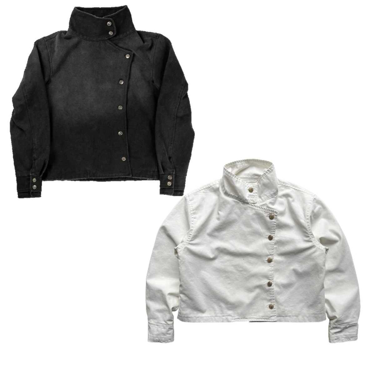 Y2K Black White Fencing Jacket Bakastroll High Neck Loose Casual Denim Jacket High Street Men Women Hip Hop Fashion Clothing C260325