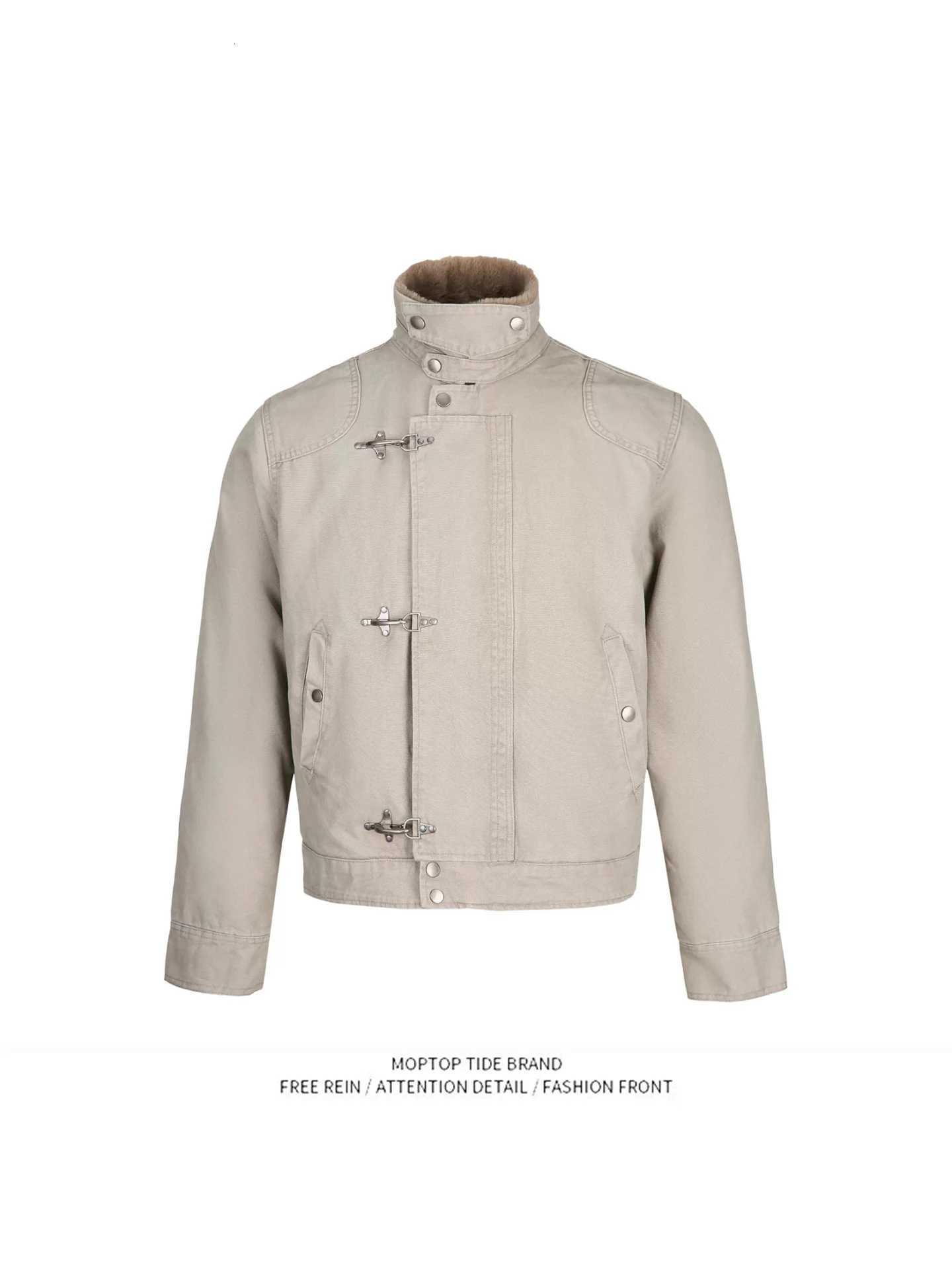 American Style Vintage Flip Collar Jacket Mens Spring Autumn Loose Aircraft Buckle Workwear Hong Kong Style Polyester C260325