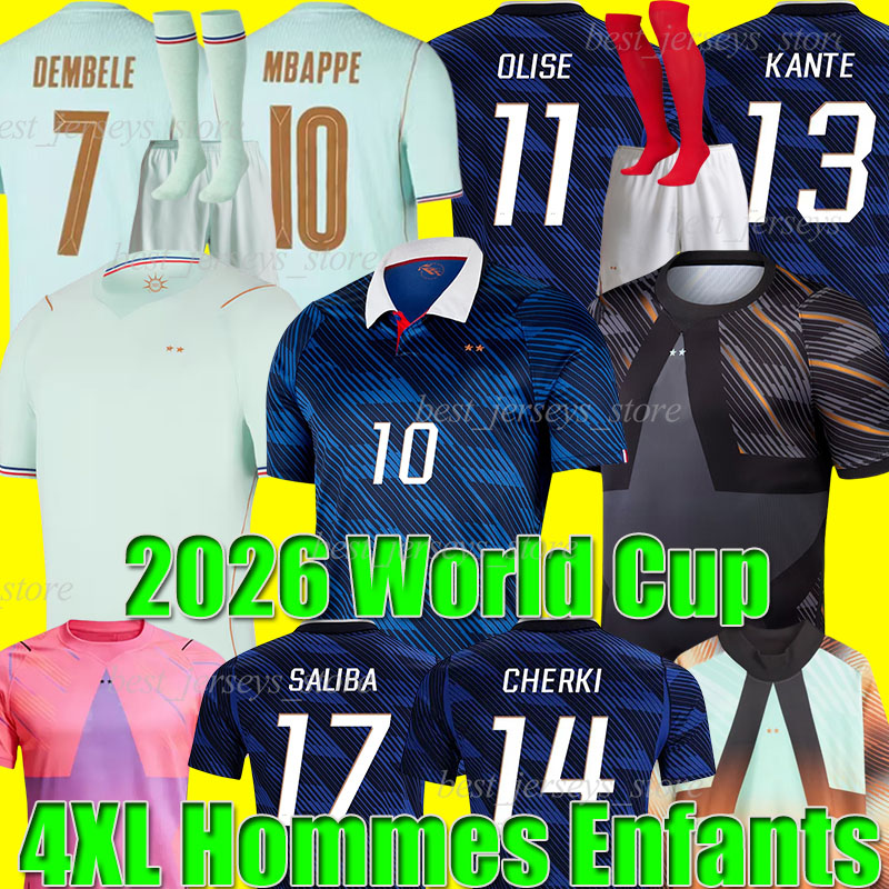 4XL 2026 france MBAPPE DEMBELE soccer jerseys french KOLO MUANI RABIOT EKITIKE AKLIOUCHE CHERKI THURAM DOUE TCHOUAMENI Men kids kit sock set Maillots football shirt