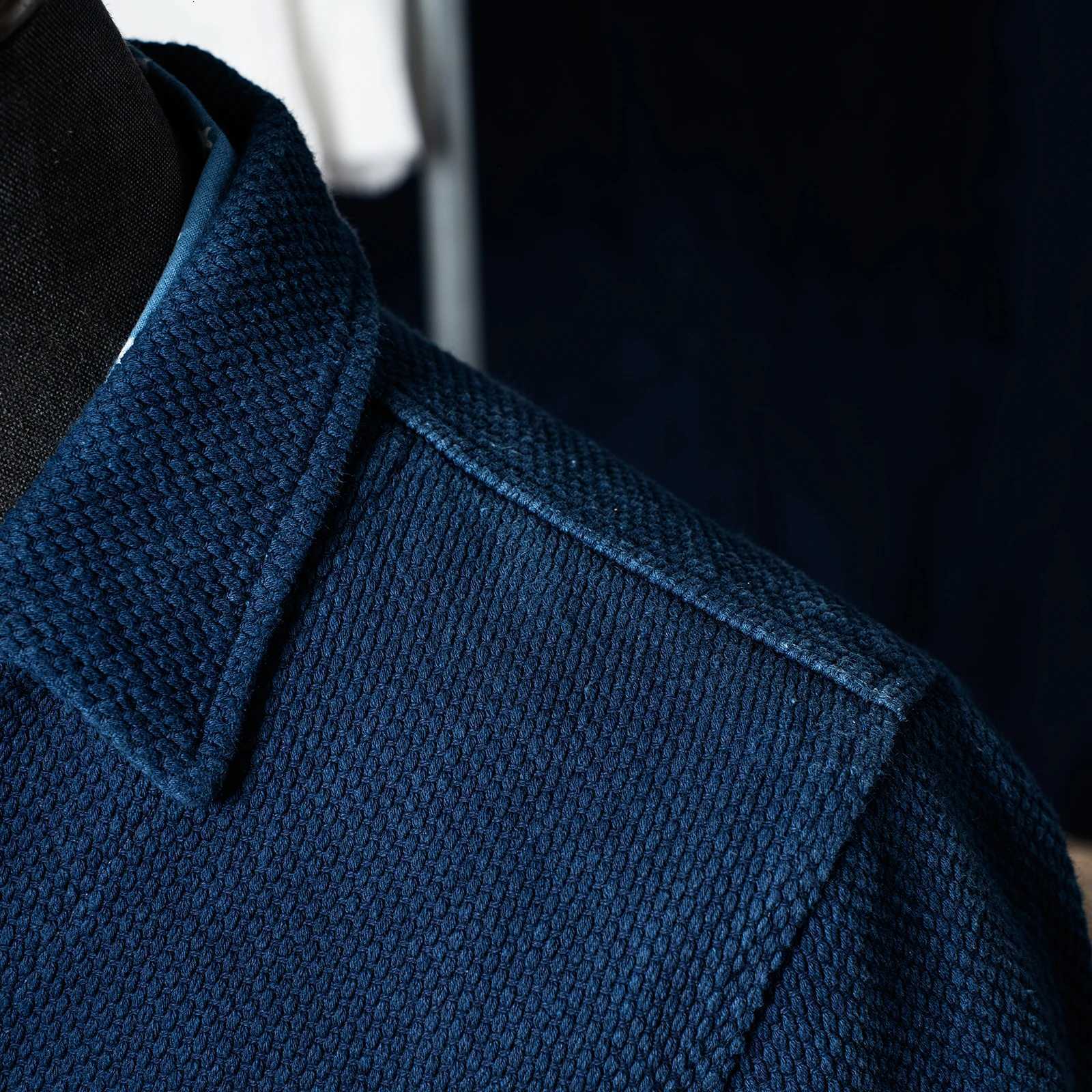 Vintage French Indigo Cargo Jacket Men Retro Casual Cardigan Coat Autumn Winter New Lapel Multi-pocket Blue Dyed Tooling Jacket C260325