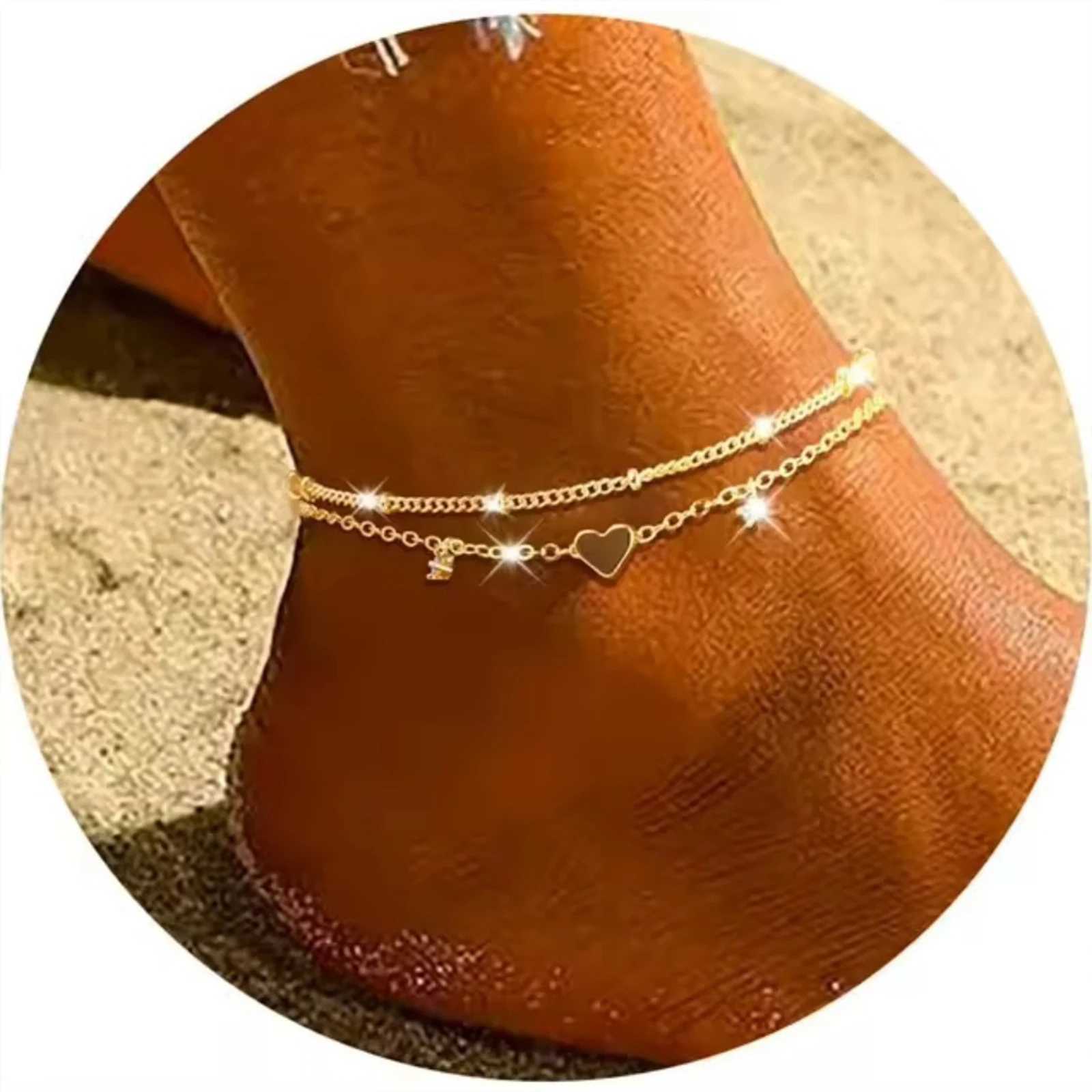 925 Sliver Plated CZ Anklet for Women Girl Trendy New Waterproof Heart Charm Dainty Layer Chain Anklets Jewelry Gifts H260325 - view 6