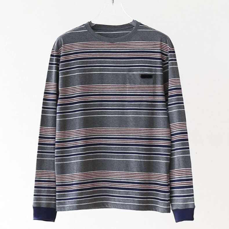 2026 Spring and Autumn new designer loose T-shirt casual versatile g20 retro color block striped round neck long sleeved top