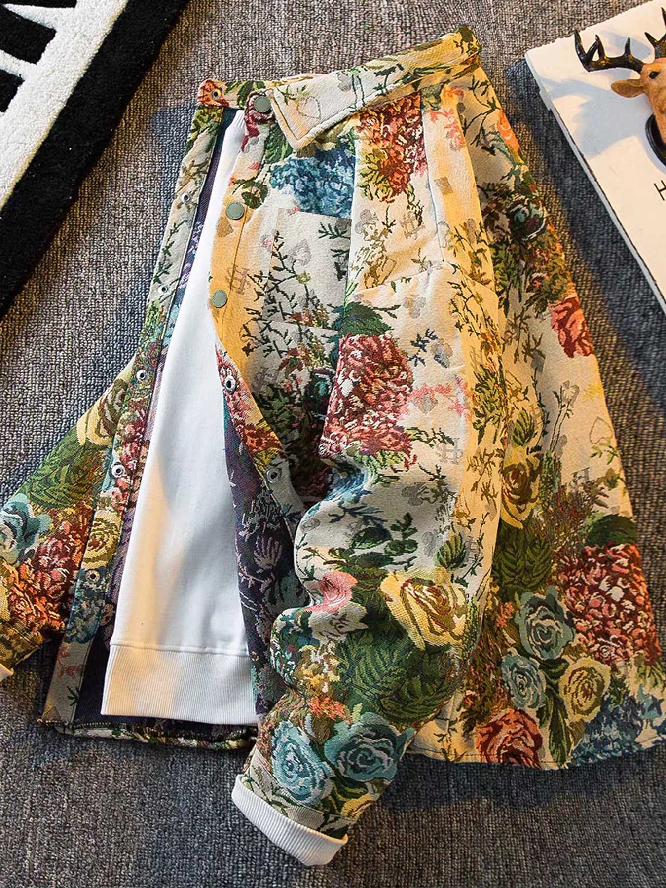 Retro rose high-end jacket mens spring and autumn light luxury trendy brand ins ruffian handsome lapel jacket C260325