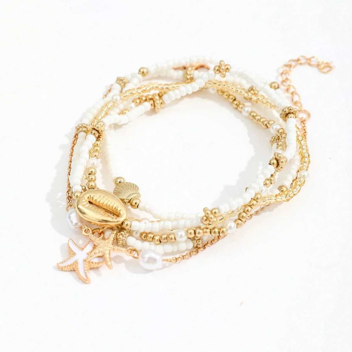6pcs/set Fashion Stackable Starfish Shell Pendant Beads Anklets Set For Women Beach Jewelry Accessories H260325 - view 3