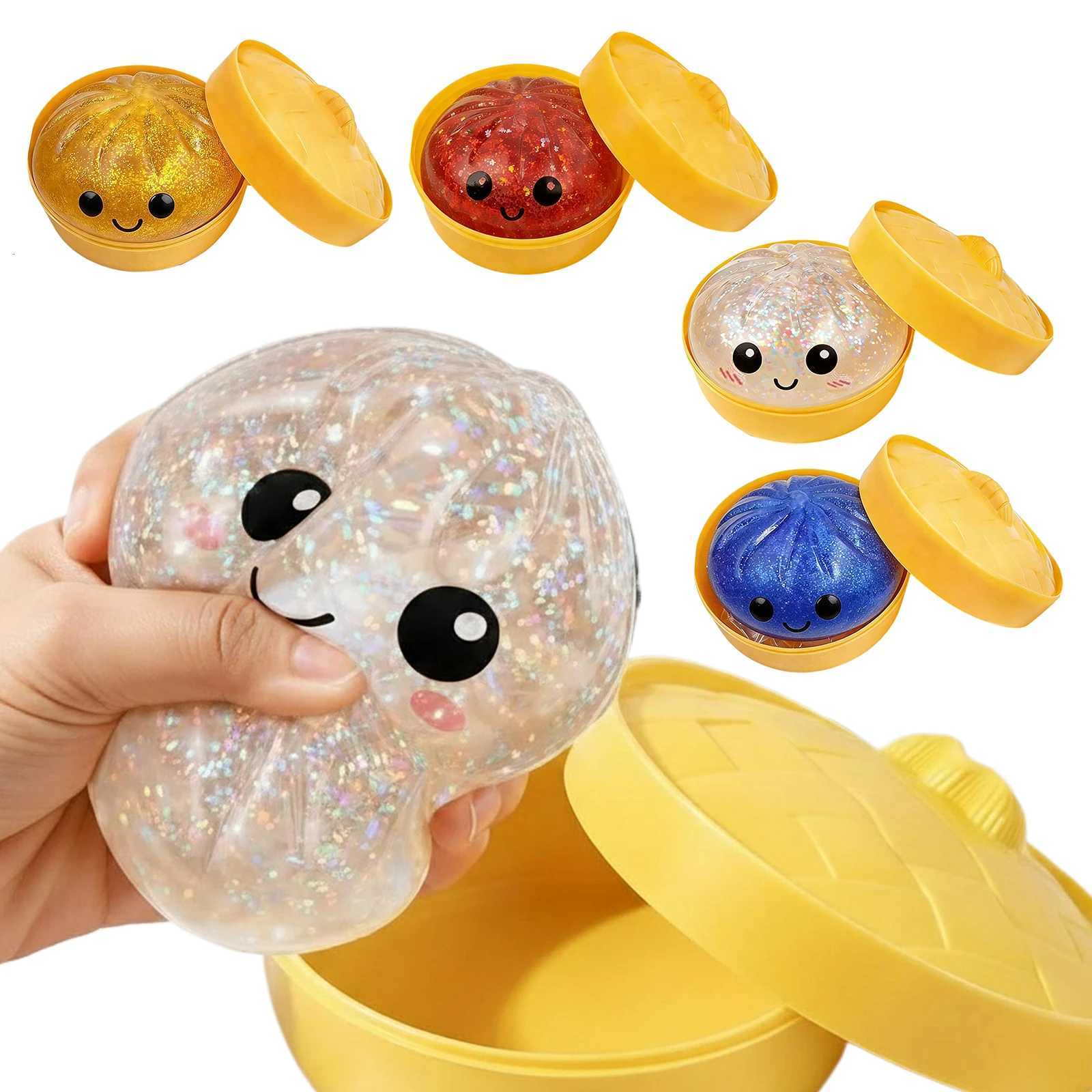 Glitter Dumpling Squishes Stress Balls Fidget Sensory Toys Simulation Food Squishies Bun with Steamer Squeeze Dough Ball Gifts Z260325