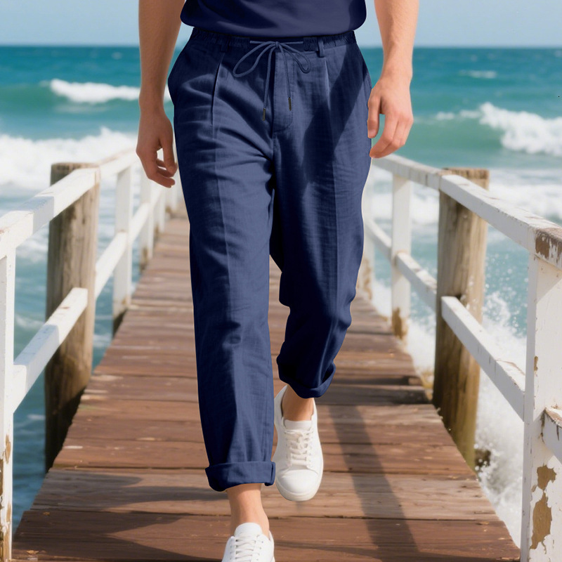 American Style Men's Loose Casual Straight-leg Essential Pants Linen Naples Gorgon Breathable Long Pants