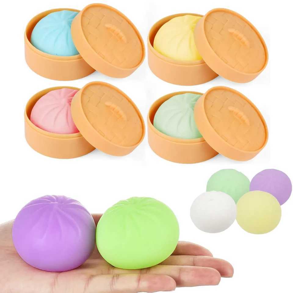 Colorful Dumpling Squishes Stress Balls Fidget Sensory Toys Simulation Food Squishies Bun with Steamer Squeeze Dough Ball Gifts C260325 C260327