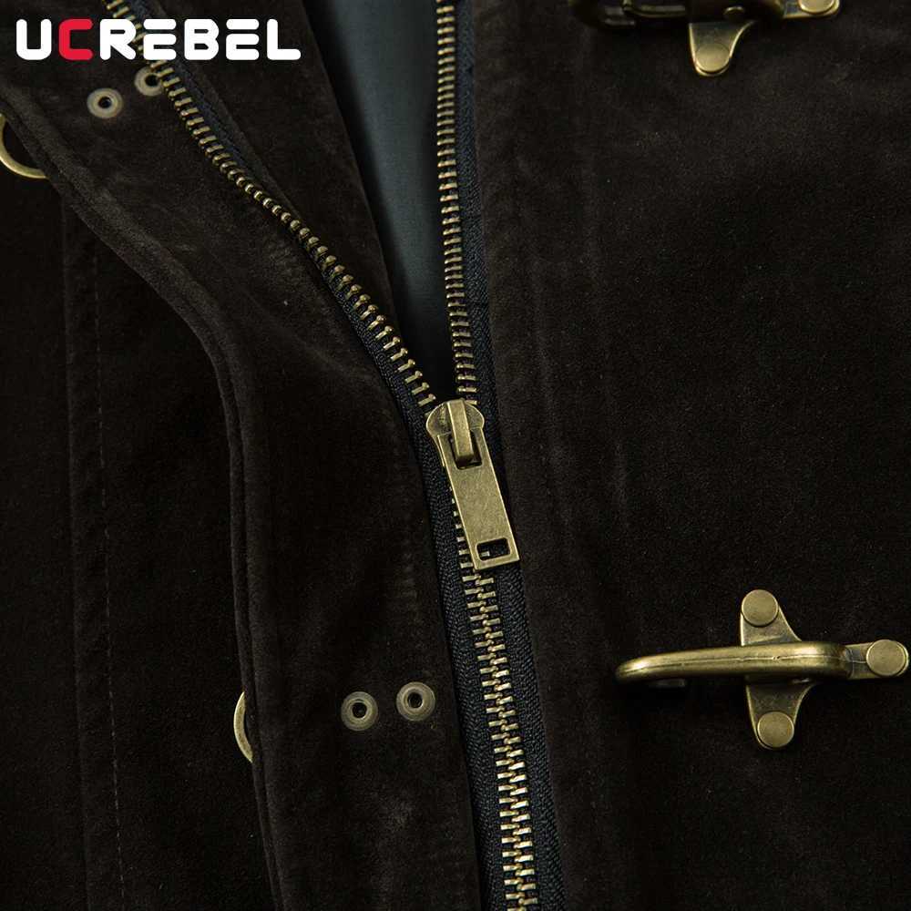 Retro Spliced Suede Jacket Mens Button Decoration Autumn Winter Retro Lapel Long Sleeve Loose Outerwear Man C260325