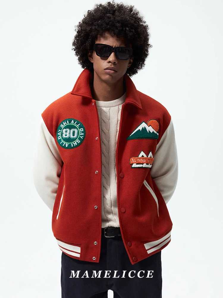 MAMELICCE Original design American vintage embroidered jacket fall and winter mens woolen clip baseball jackets Mens Clothing C260325