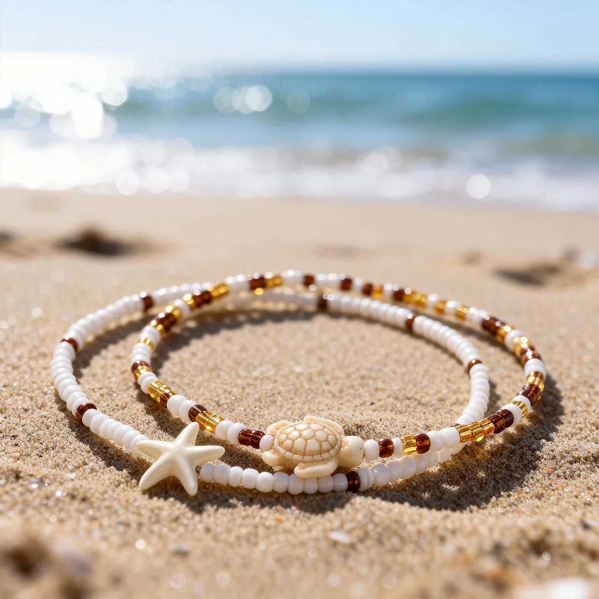 2Pcs Starfish Turtle Charm Anklet Set For Women Bohemian Summer Beach Ankle Elastic Chain on Leg Vacation Jewelry H260325 - view 3