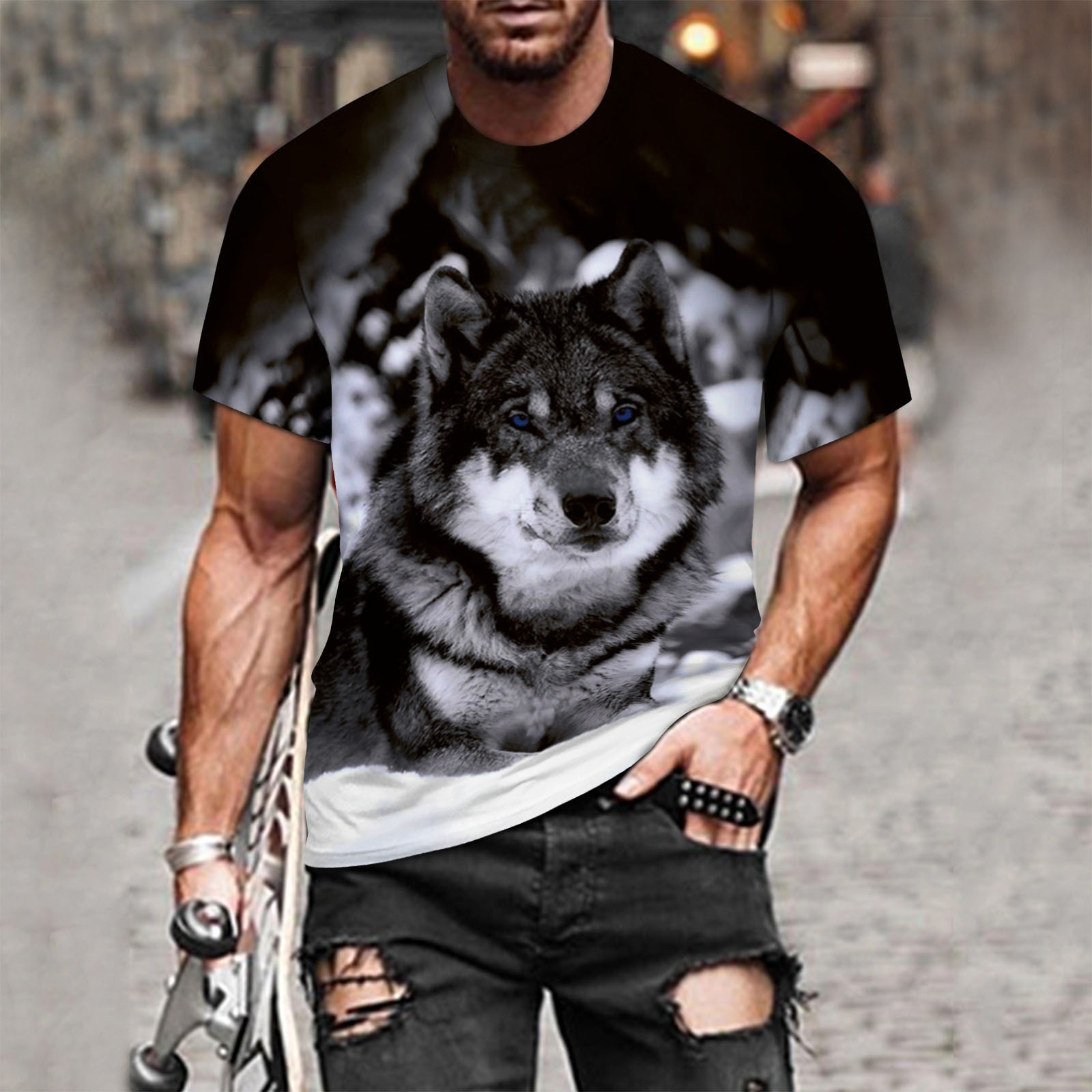 Men's Trendy Crew Neck Short Sleeve Tees | European-American Style Creative 3D Digital Print Pullover