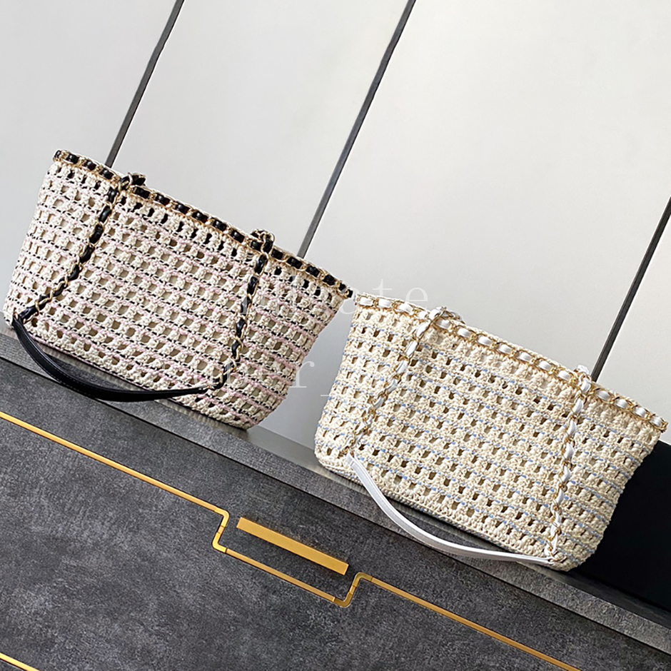 Braided Raffia Shopping Bag Mirror quality designer bag 33CM tote bag Cotton Shoulder Bag Luxury chain handbag with gift box C082