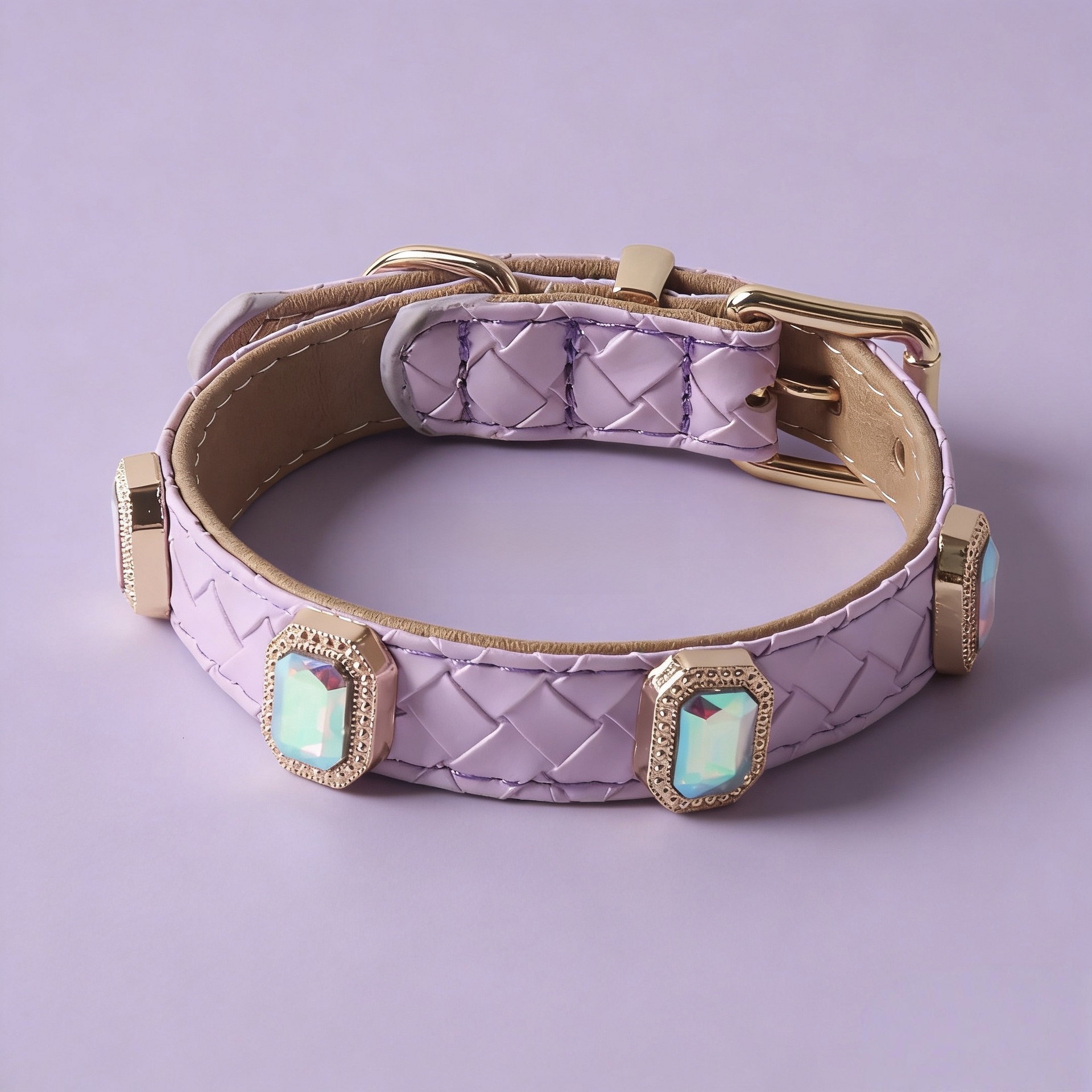 Dog Collar Cat Leather Necklace Durable Woven Leash With Rhinestones For Small Medium Pets Adjustable Comfortable