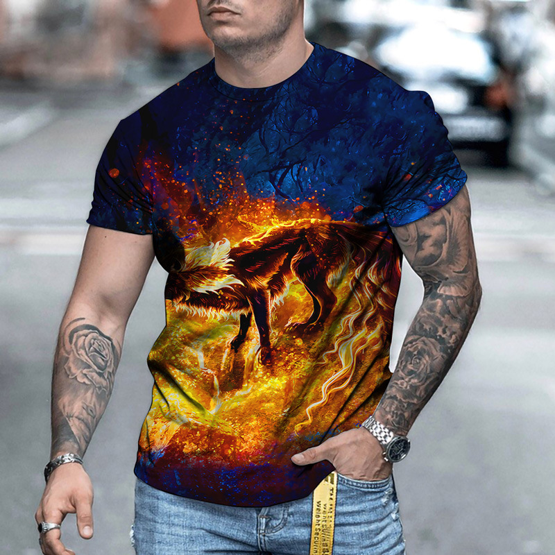 Men's Trendy Crew Neck Short Sleeve Tees | European-American Style Creative 3D Digital Print Pullover