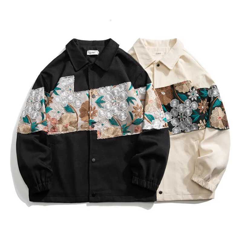 2025 Men Vintage Floral Embroidery Jacket Men Woman Patchwork Jacket Male Outwear Loose Coat Men Original Fashion Bomber Jackets C260325
