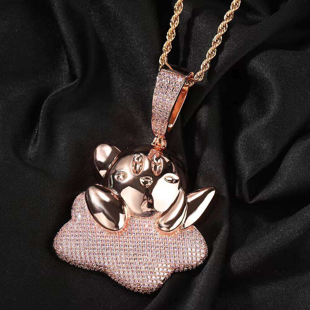 Hip Fashion Hop Iced Out Copper Inlaid Vvs Moissanite Necklace Full Diamond Rhodium Plated Cute Cartoon Pendant Charm For Women Men Jewelry