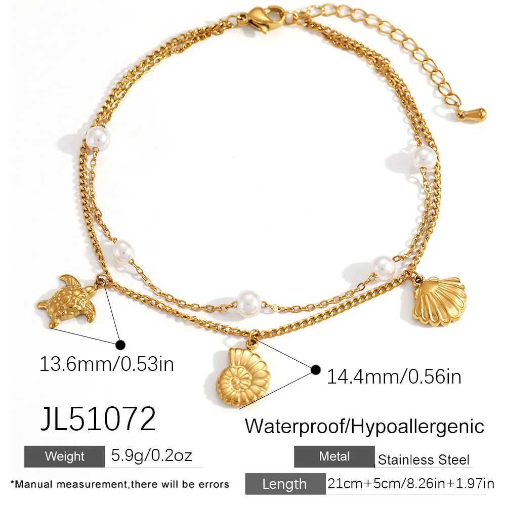 Stainless steel plated 18K gold ankle chain also known as animal double layered pearl chain stacked starfish shell jewelry gift H260325 - view 6