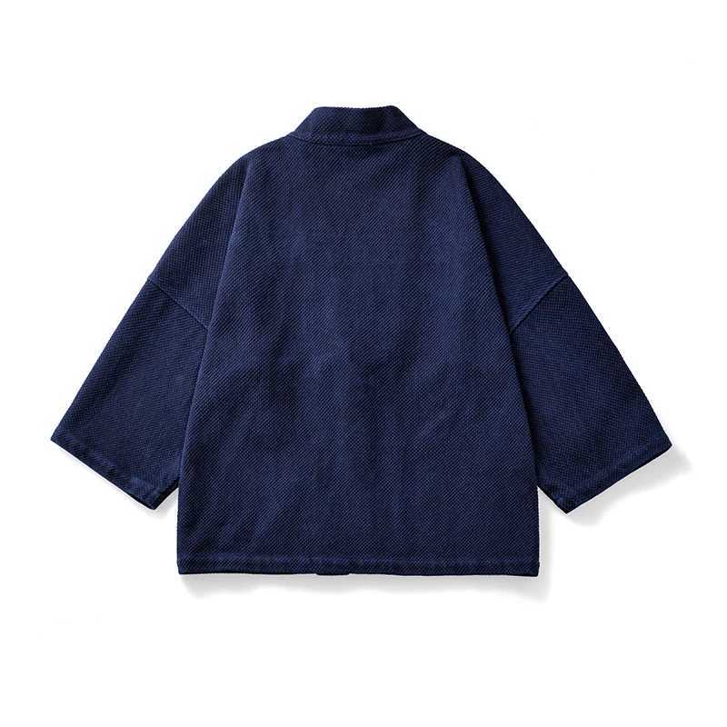 BADBOWL Indigo Jacket Men Handmade Plant Blue Dye Kendo Cotton Coat Improved Japanese Kimono Jackets Male Loose Casual Road Robe C260325