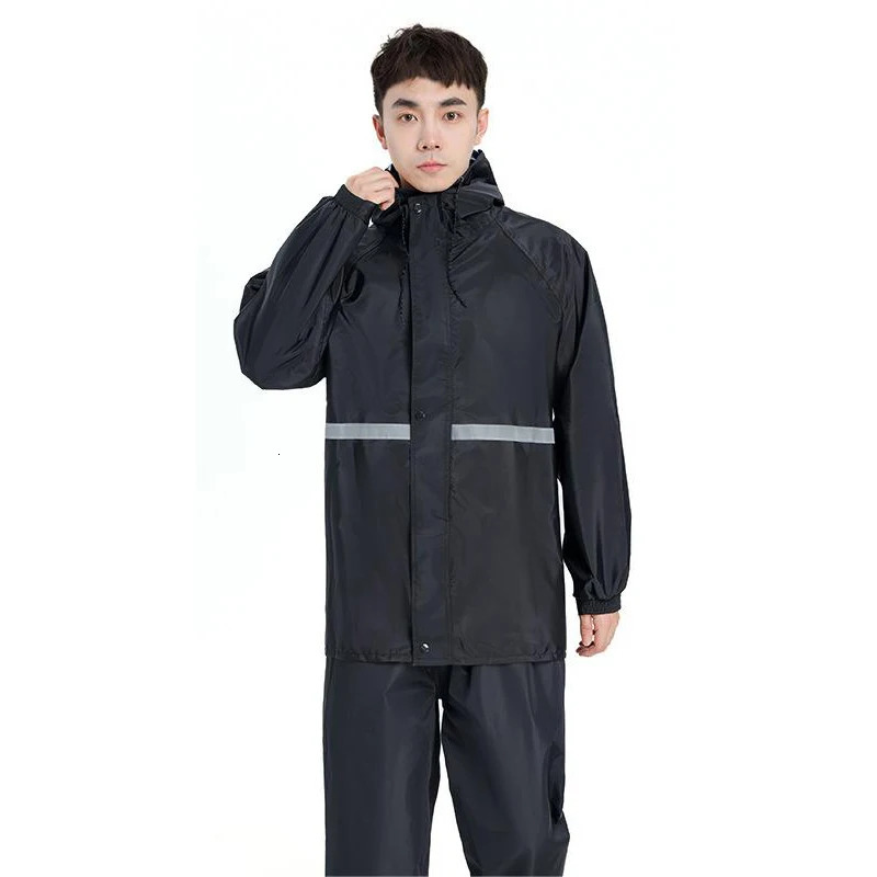 2pcs Hooded Coat Pant Rain Suit For Women Men Outdoor Waterproof Rain Gear With Reflective Strip Motocycle Riding Raincoat 260324 - view 4