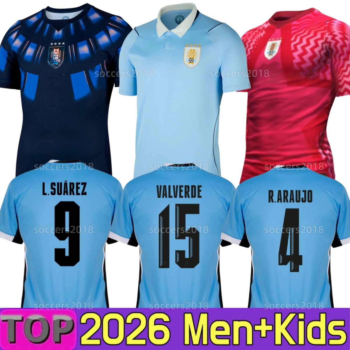 Uruguay 2026 World Cup Soccer Jerseys G.DE ARRASCAETA L.suarez E.cavani F. Valverde D.NUNEZ R.ARAUJO N.DE LA CRUZ 26 27 National Team Home Away Football shirts men kids kit