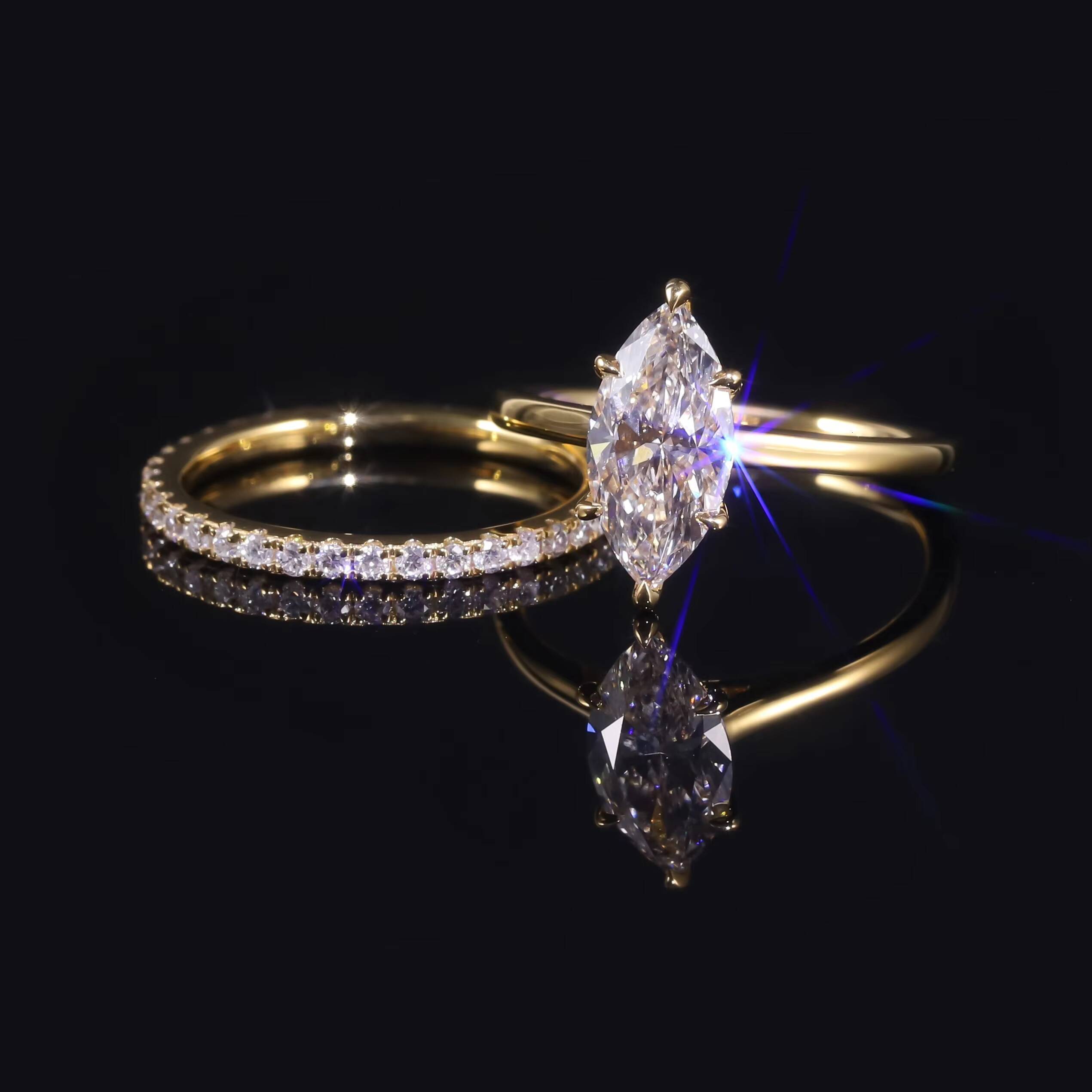 Abiding Customization Fine Jewelry Marquise 510MM VVS Moissanite Diamond D Color 1CT 14K Yellow Gold 585 Women Wedding Ring Set