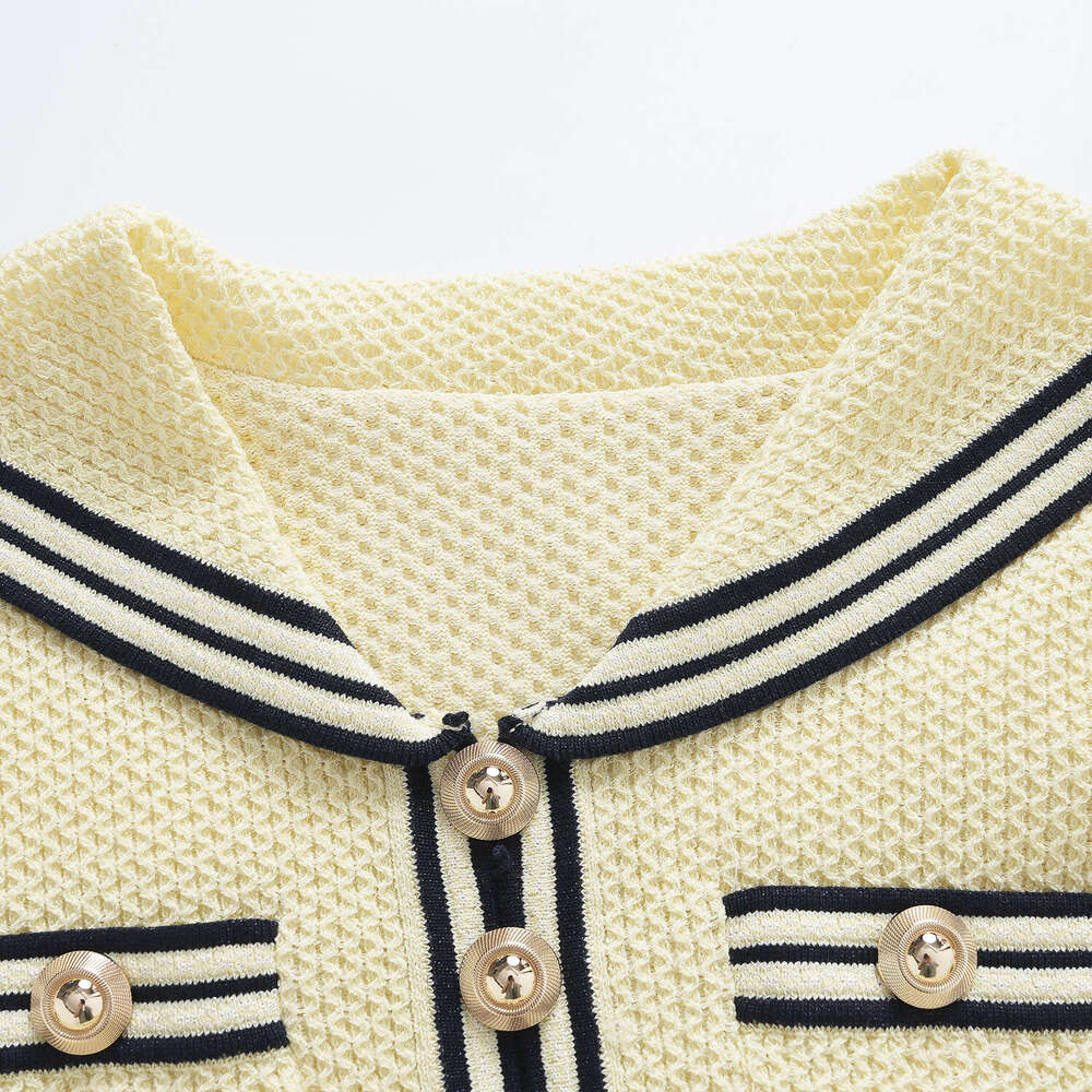 2026 Spring New Designer French Style Youth Academy Style Navy k30 Blue Collar Waist Knitted Women's Short Skirt