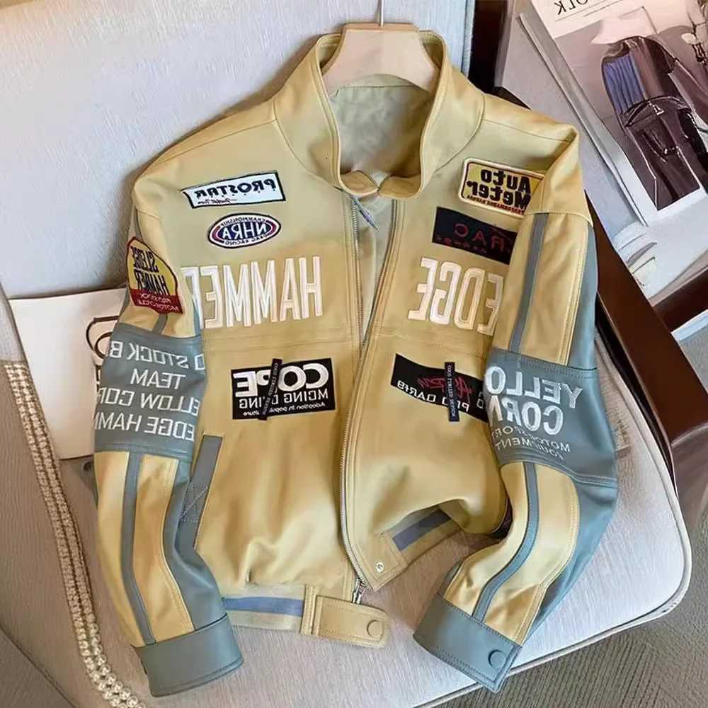 European and American Motorcycle Leather Jacket Unisex Embroidered Baseball Jacket Retro Imitation Leather Jacket C260325