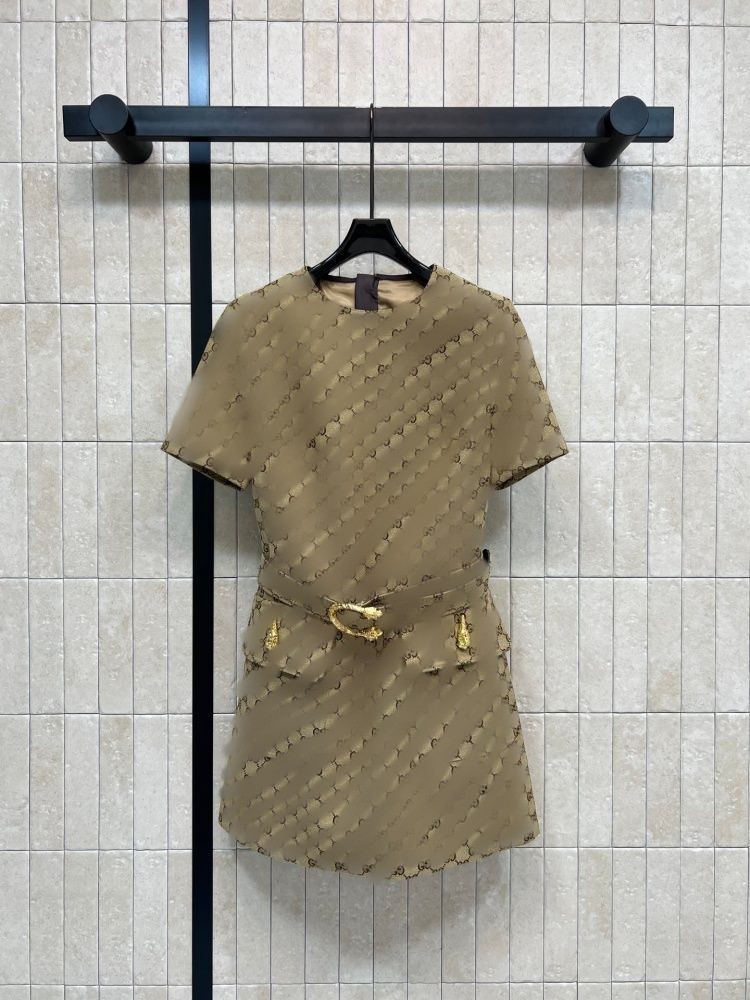 Women summer high quality logo letter jjacquard with belt sashes designer o-neck fashion dress SML